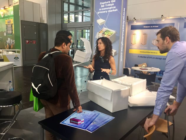 Marketing director Voula Skinner talks to interested visitors at the ICEE stand at K.